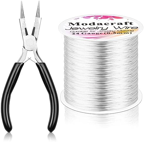 Modacraft 24 Gauge Wire for Jewelry Making with 4-in-1 Pilers, 213.3 FT/0.5 mm Craft Wire Tarnish Resistant Copper Beading Wire for Jewelry Making Supplies and Crafting (Silver)