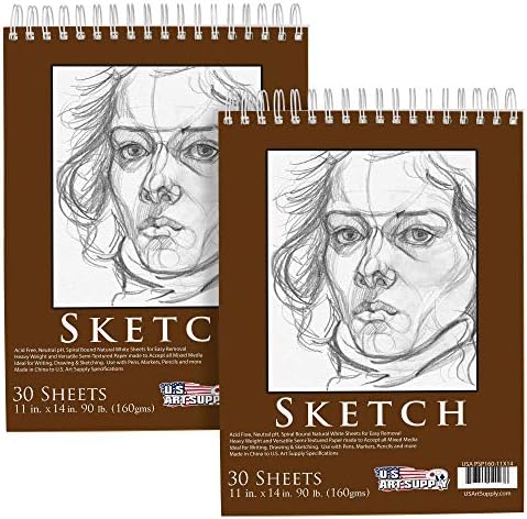 U.S. Art Supply 11”x 14" Premium Heavy-Weight Paper Spiral Bound Sketch Pad