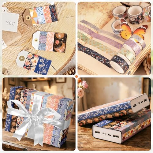 Washi Tape 17 Rolls Geometry and Blue Washi Tape Set, Decorative Tape for Bullet Journal, DIY Craft, Scrapbook Supplies