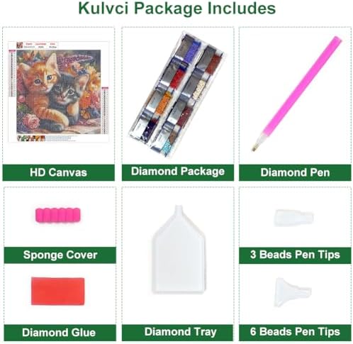 Kulvci Diamond Art Painting Kits for Adults Beginners Cat, 12x12inch