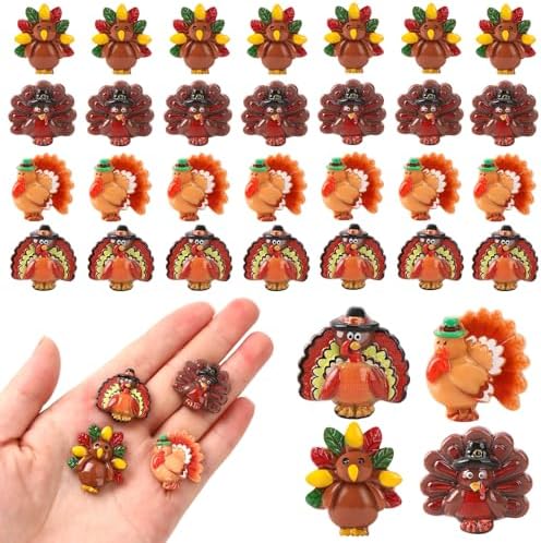 JUNEBRUSHS 50 Pcs Thanksgiving Turkey Charms, Mini Resin Turkey Flatback Turkey Embellishment for Fall Thanksgiving DIY Crafts Home Table Decorations