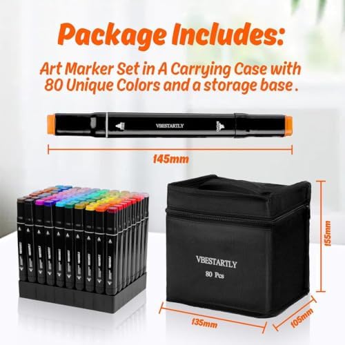 VBESTARTLY 120 Colors Alcohol Markers with Base, Permanent Dual Tip Art Markers for Adults Anime Coloring Sketch Illustrations Pefect for Gift