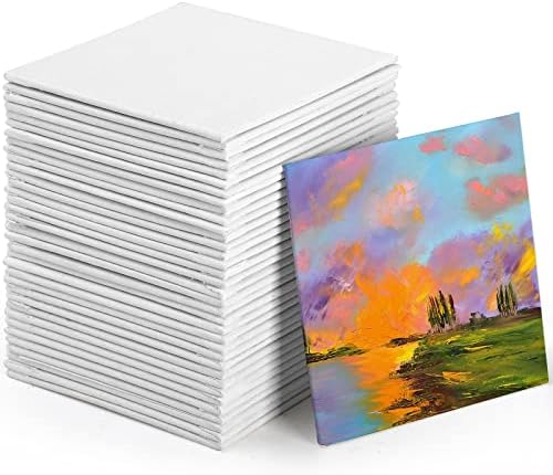 Tosnail 36 Packs 4" x 4" Artist Painting Canvas Panels, White Blank Stretched Canvas, Canvas Board, Small Paint Canvases for Oil or Acrylic Painting Party