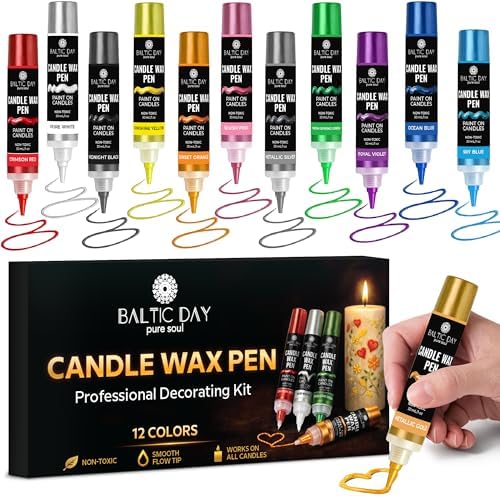 BALTIC DAY Candle Wax Pen Set, 12 Colors, 30ml Each, Non-Toxic Candle Paint Pens with Precision Tip for Candle Decorating, DIY Candle Making, Writing, Painting, Crafts & Personalized Gifts