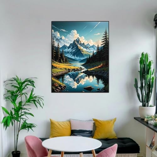 ldazao Framed Paint By Numbers Kit for Adults, Mountain Paint By Number Artist Kits for Beginner Landscape Acrylic On Canvas Mountains DIY Oil Painting Kit for Gift Home Wall Decor 9.5x12 Inch