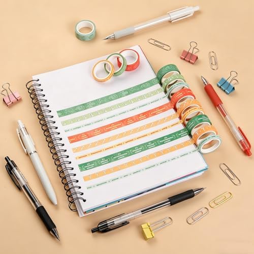 Washi Tape Set of 18 Rolls, Assorted Sizes, Decorative Tape for Journaling, Scrapbook, DIY Décor, Craft Supplies, Gift Wrapping, Metallic Foil, Celestial Orange and Green