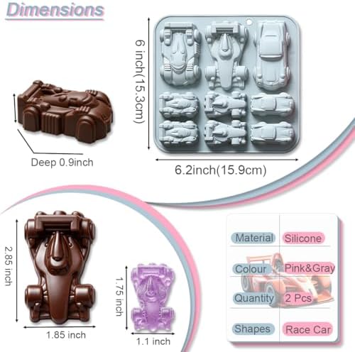 2 Pack Small Racing Cars Silicone Molds, 9 Cavity 3D Sports Car DIY Silicone Fondant Cake Mold Tray Baking Tools for Chocolate Candy Mousse Pudding Handmade Soap Candle Resin Clay