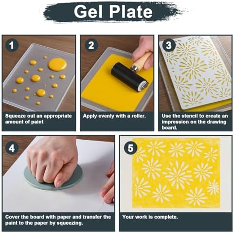 INNOVAYOU 8 * 10inch Gel Plate Printing Kit, Set with Gel Printing, Rubber Roller, Watercolor Paints, Stencils, Printing Paper, Masking Tape and Baren, for Card Making, Arts and Crafts