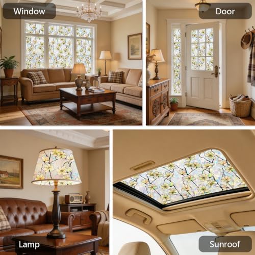 Kromapolis Window Privacy Film,Stained Glass Magnolia Floral 17.5″ x 157.4″