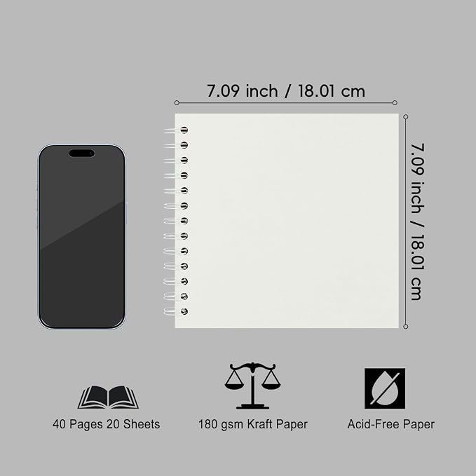 DIY Scrapbook Album 7x7 Inch, Hardcover Kraft Paper Scrap Book Photo Album, Blank Page Memory Scrap Book for DIY Crafts, Traveling, Wedding, Anniversary, Birthday, 40 Pages (20 Sheets), Cream