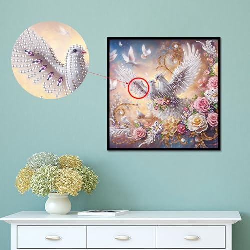 AiYuanzsh Diamond Art Painting Kits for Adults, 5D Special Shape Diamond Art Kits for Beginners, Crystal Rhinestones Diamond Painting for Home Wall Decoration Gift 12×12 inch, Happy White Dove