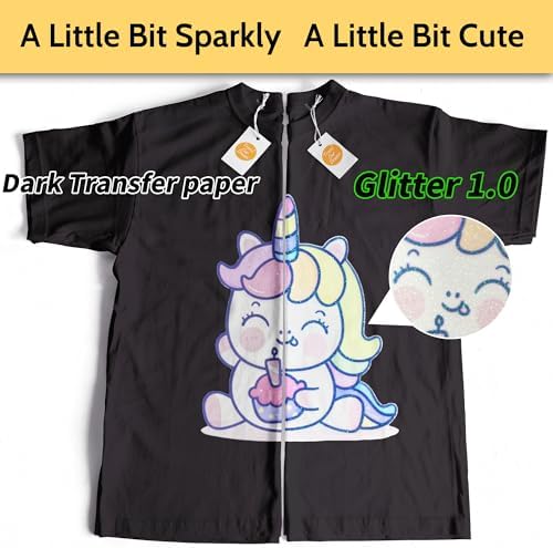 TransOurDream Heat Transfer Paper for Dark T Shirts (Glitter, 20 Sheets, 8.5x11") Iron on Transfers Paper for Dark Fabric Printable Heat Transfer Vinyl for Inkjet Printer