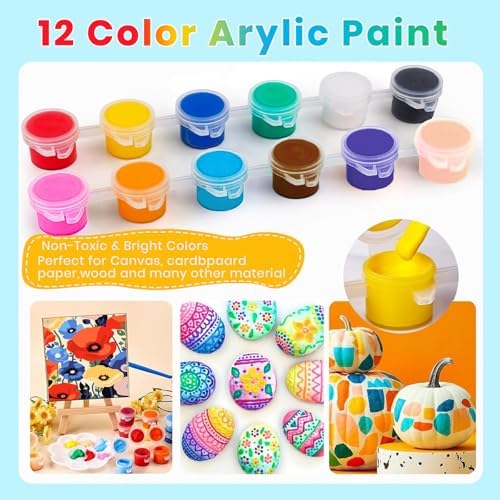 60 Pack Mini Acrylic Paint Set, 12 Colors Washable Acrylic Paint Strips with 120Pcs Painting Brushes for Kids&Adults Paint, 840PCS Kids Painting Kit for Birthday Party Favor, Classroom, Art Gift