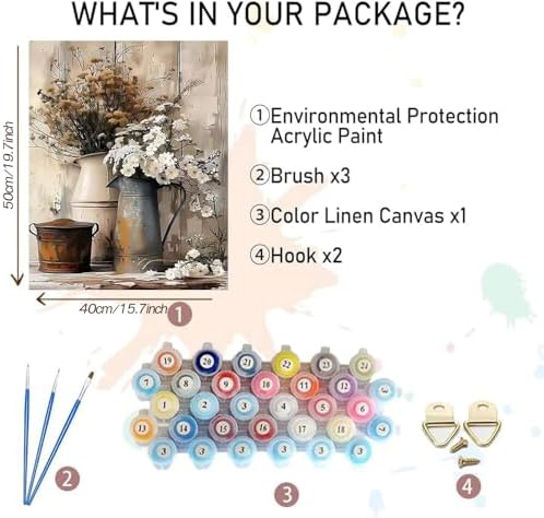 MBNTJHT Flowers Paint by Numbers Kit for Adults Beginners,Floral in Tin Cans Paint by Number Kits for Adults,Unframed Watercolor Painting Art Crafts for Home Wall Decor 16X20 Inch.