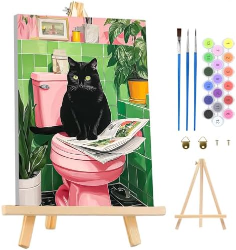 MAXBYE Paint By Numbers Kit for Adults with Frame and Wooden Easel, Black Cat Acrylic Simple Oil Painting Kits for Beginners, Gift Home Wall Garden Decor Any Festival 10×14 in