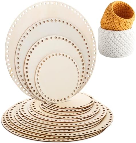 Fanfanwin 12 Pcs Wooden Basket Bottom Moses Crochet Basket Round Base Unfinished Wood Knitting Base for DIY Craft Weaving Making Supplies Home Decoration(6/8/10/12 Inches)