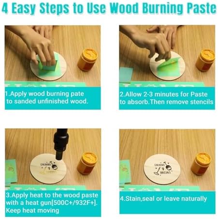 Wood Burning Paste Wood Burning Gel for Heat Gun with Mini Squeegees Heat Activated Paints for Craft Chalk Paste for Wooden Burner Etching Marker Stencil Woods Working Tools and Accessories on Wooden