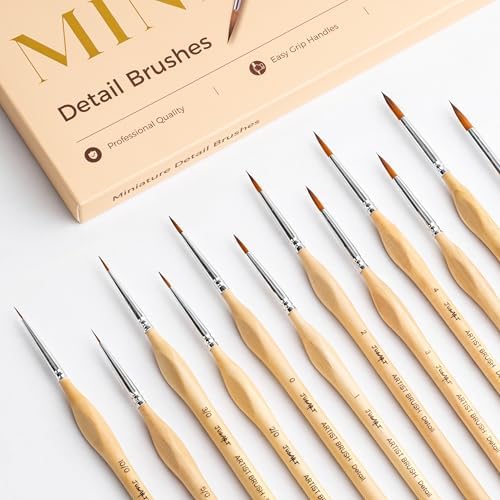 JUSART Miniature Paint Brushes 12 PCS, Fine Tip Model Paint Brushes, Wood