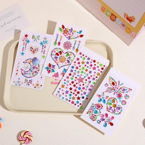 Gem Stickers for Crafting, Face, Eye, and Body Makeup, DIY Decoration, Kids' Rewards (Gem Stickers G (8 Sheets))