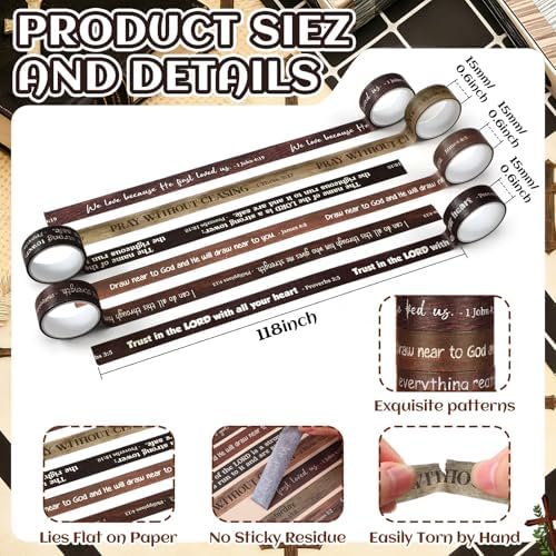 24 Rolls Christian Washi Tape Gifts for Bible Journaling, Wood