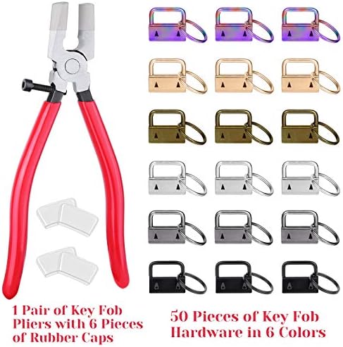 shynek Key Fob Hardware, 50PCS 1 Inch Lanyard Keychain Hardware with Key Fob Pliers Tool for Keychain and Wristlet Clamp Hardware Supplies