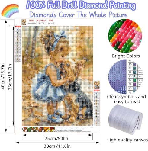 EIBEILI Diamond Art Kits for Adults, Girl and Dog Diamond Painting Kits for Beginner DIY 5D Full Drill Diamond Dots Crafts for Home Wall Decor Gifts 12x16 Inch
