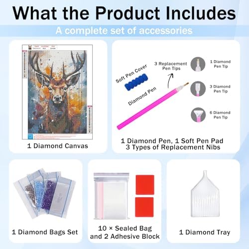 XTCIXAL Diamond Art Kits for Adults, Deer Diamond Painting, 12x16 Inch