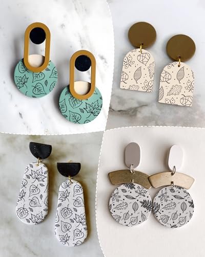 Puocaon Fall Clay Silk Screen - 6 Pcs Silk Screen Stencils for Polymer Clay Earrings Jewelry Making Pine Tree Autumn Leaves