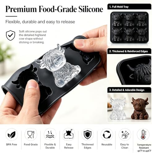 2PCS Highland Cow Ice Cube Mold for Drinks, Baking, Butter, Candle, Soap