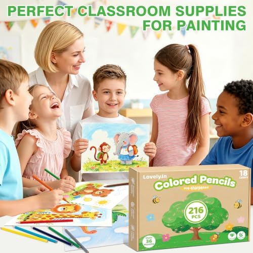216 Count Colored Pencils Bulk Set in 18 Color, Coloring Pencils for Kids