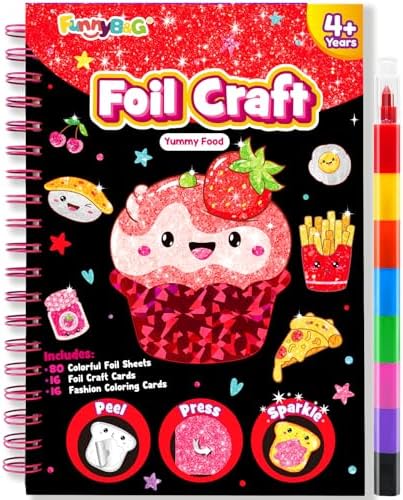 FUNNYB&G Foil Art Craft Kit for Kids, Sparkly Birthday Gift Toy for Girls | No Mess, Kids Ages 4-10 Create Sparkling Artwork, A Creative Gift for Birthdays, Holidays, Travel Activities,Screen-Free Fun