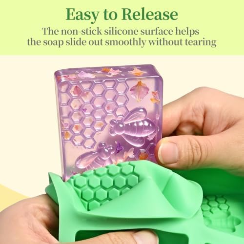Bee Silicone Soap Molds, 2 Pack Rectangle Honeycomb Molds 12 Cavities | Non-Stick Soap Molds for Soap Making Homemade Bath Bomb Lotion Shampoo Bar, Cake Pan Molds For Baking Biscuit Chocolate