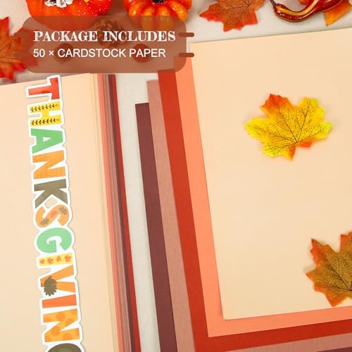 Whaline 50 Sheet 8.5 x 11 Inch Fall Card Stock Thick Paper Cards Terracotta Autumn Thanksgiving Scrapbook Paper for Prints DIY Arts Crafts School Office Home Supplies, 65 LB
