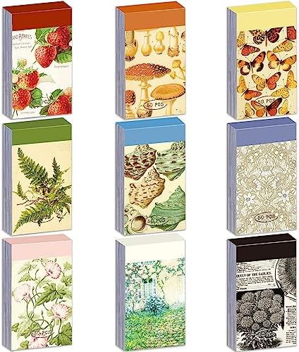 9 Sets 450 Sheets Washi Stickers for Journaling, Plants Fruit Flowers Butterfly Shell Boho Stickers Vintage Aesthetic Scrapbook Sticker for Bullet Journal Art Diary Card Craft Gifts Planner Notebook