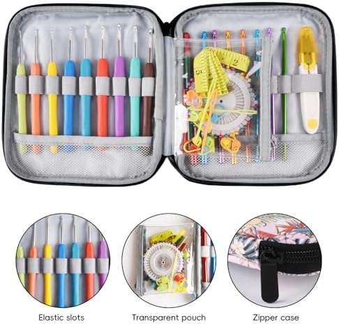 Crochet Hook Case,Portable Zipper Storage Organizer Bag for Crochet Hooks, Knitting Needles, Project & Sewing Supplies, Lightweight,Easy to Hold (No Accessories Included).Pink Flower