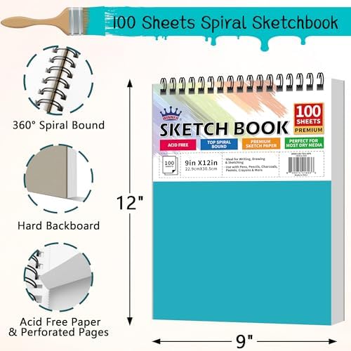 WINNER 9" x 12" Sketch Book 4 Pack, 400 Sheets Spiral Bound Art Sketchbook, 68lb/100gsm White Acid Free Drawing Pad, Sketching Doodling Drawing Writing Sketch Pad, Art Supplies for Back to School
