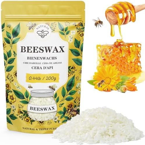 Beeswax pellets 200G/5LB/10LB/20LB, VEGISHINE Pure and Natural White Beeswax for Candle Making, DIY Skin Care, Lip Balm, Polishing, Lotion, Soap, Candle Making Supplies