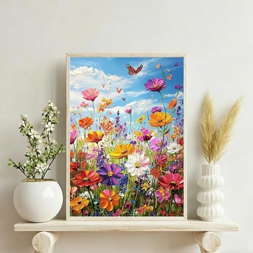 ckdiluy Flowers Diamond Art Kits for Adults Beginners, 5D DIY Sea of Flowers Diamond Painting Kits, Full Round Drill Diamonds Dots Gem Art Crystal, Home Wall Decor 12X16 Inch