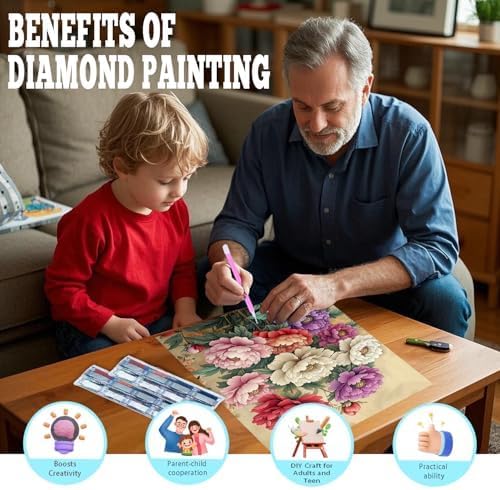 DOZEEZOP 4-Pack Diamond Art Kit for Adults, 5D Diamond Painting 12x16 Inch | Flowers pictures, Full Round Drills, Home Wall & Shelf Decor, Beginner-Friendly DIY Craft, Stress Relief, All-Occasion Gift