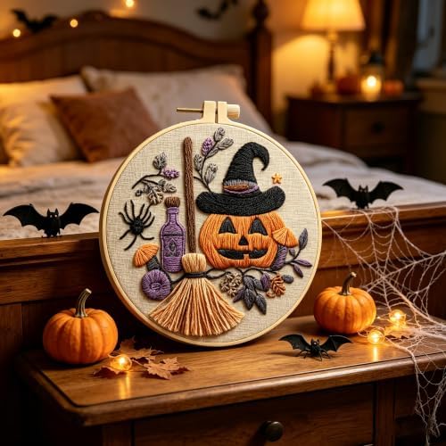 4 Pack Embroidery Halloween Kit for Adult, Embroidery DIY Starter Kit