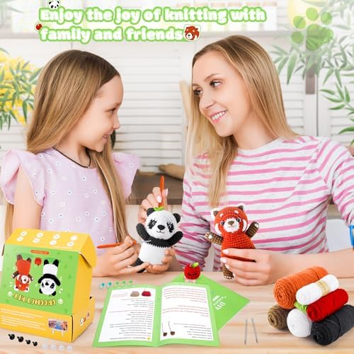 2PCS Pandas Crochet Kit for Beginners Animal Crochet Starter Kit for Adults