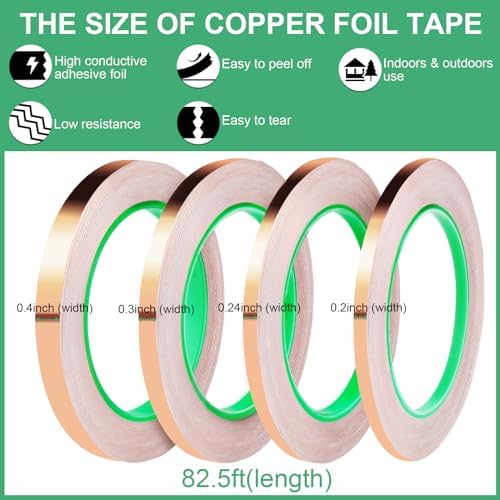 LOVIMAG Copper Tape 4 Sizes (0.2/0.24/0.3/0.4Inch) x82.5FT HVAC Foil Strips