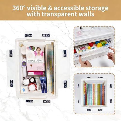 24QT Craft Storage Box with Removable Trays - Art Supply Organizer & Marker Organizer, Multi-Purpose Storage Bins with Lids for Playroom Storage, Board Game Storage & Craft Organizers and Storage