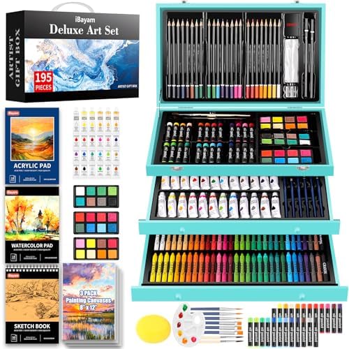 iBayam 195-Pack Deluxe Art Kit – Painting & Drawing Set for Adults
