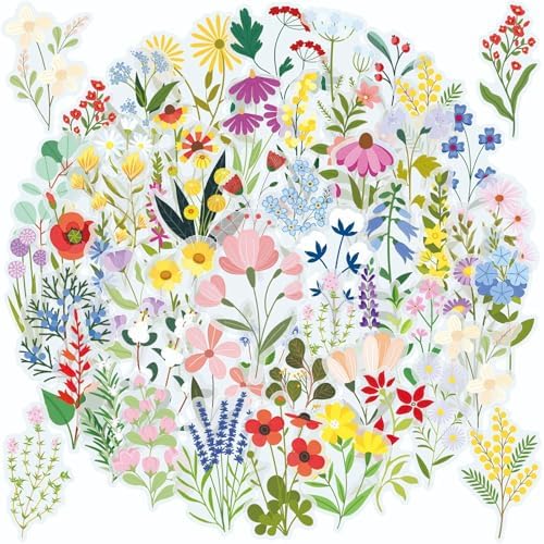 50PCS Transparent Flora Scrapbook Stickers, Flower-F | Vintage Aesthetic Flowers, Vinyl Waterproof, For Scrapbooks Travel Journal, For Water Bottles Laptop Phone