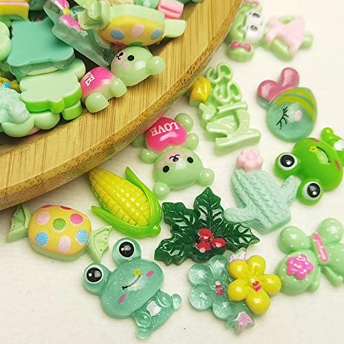 LibiIine 100pcs Christmas Green Mix Lots Flatback Resin Buttons Flat Back Scrapbooking Resin Flatback Craft (Green)
