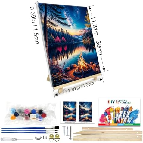 JOOZ Paint by Numbers Kit for Adults with Frame, Lake Landscape Paint by Number with Easel, DIY Sunset Landscape Acrylic Oil Painting Kit for Home Wall Decor 8x12 Inch
