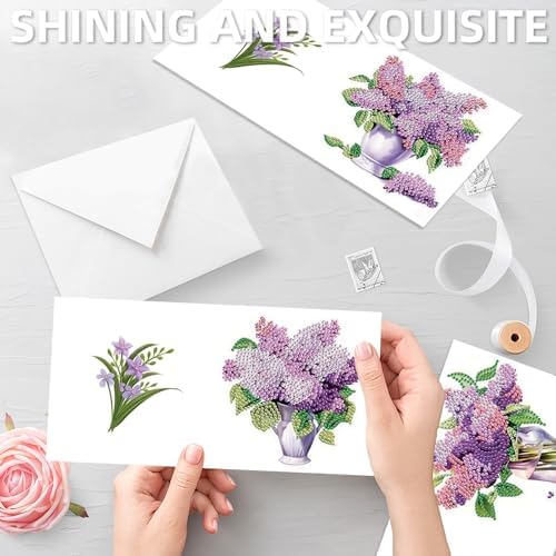 C'eitura Diamond Art Painting Greeting Cards 12 Pack DIY 5D Lilac Daisy Floral Rhinestone Mosaic Folded Cards, Handmade Craft Gift Adults Women Birthday Mothers Day