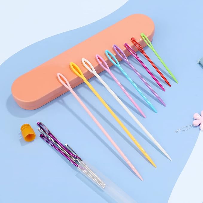 Yarn Needle, Bent Tapestry Needles, Plastic Large Eye Sewing Needles | Darning Needles Large Eye Blunt Needles Crafting Knitting Needles with Storage Box Needle Threader for Knitting Crochet
