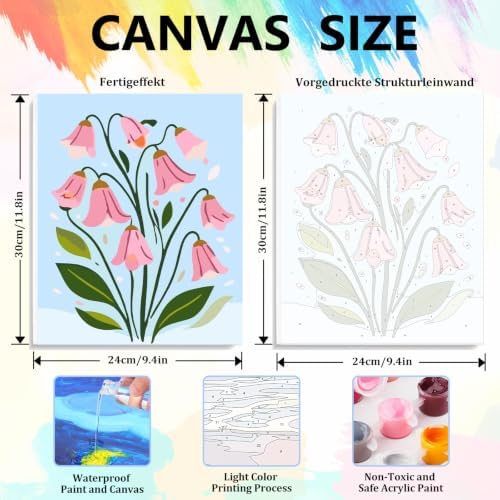 4 Pack Easy Flowers Framed Paint by Numbers Kit for Adults, 10x12 inch